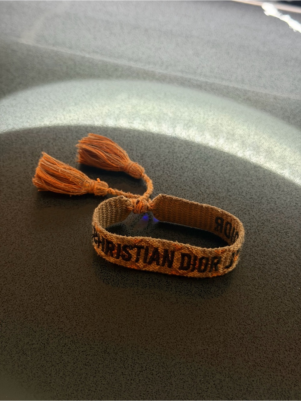 Dior Tan Woven Christian Dior Logo Bracelet with Tassels